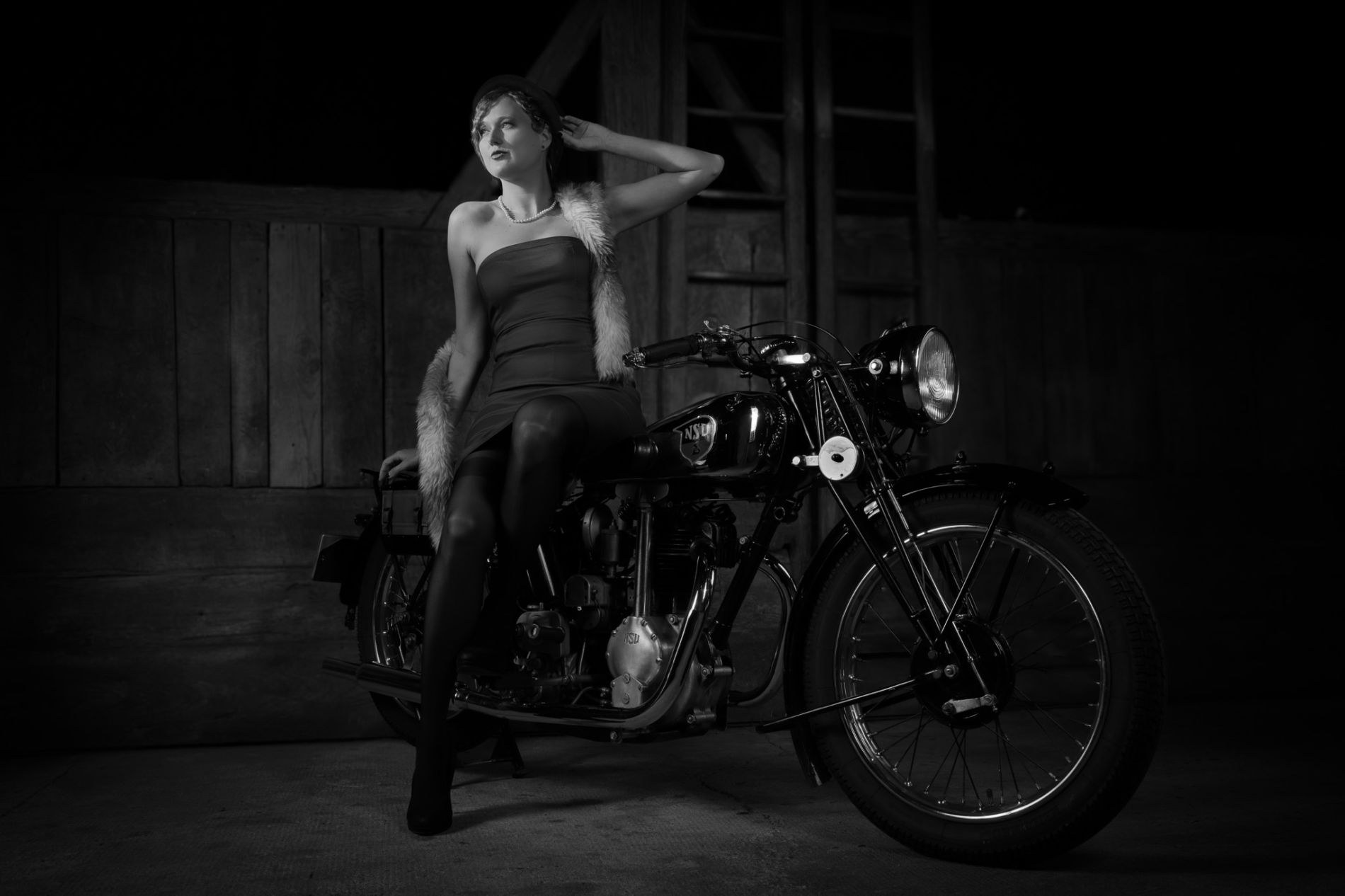 Girl on a historic motorcycle